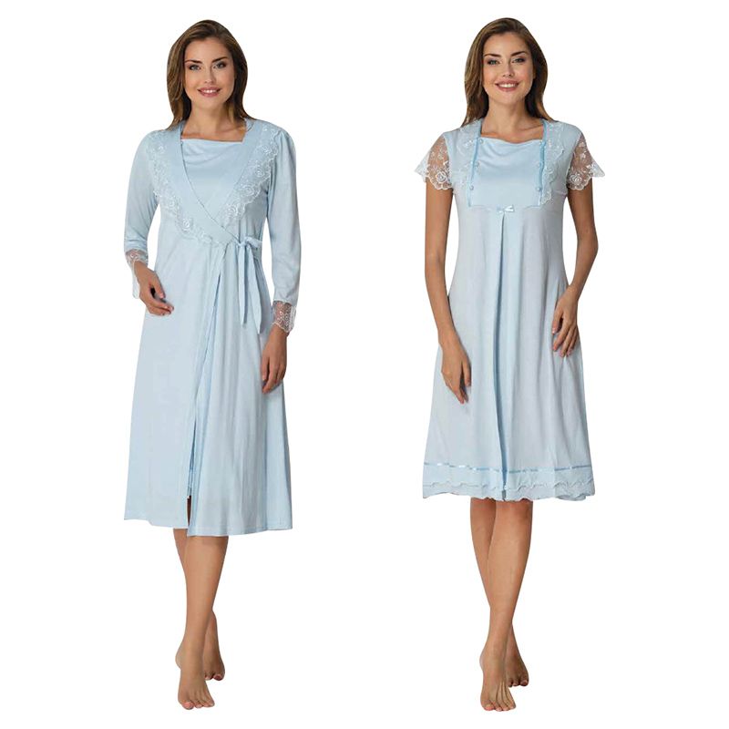 Mini Plum - 2pc-set - Lace Maternity Nightwear w/ Robe - Blue