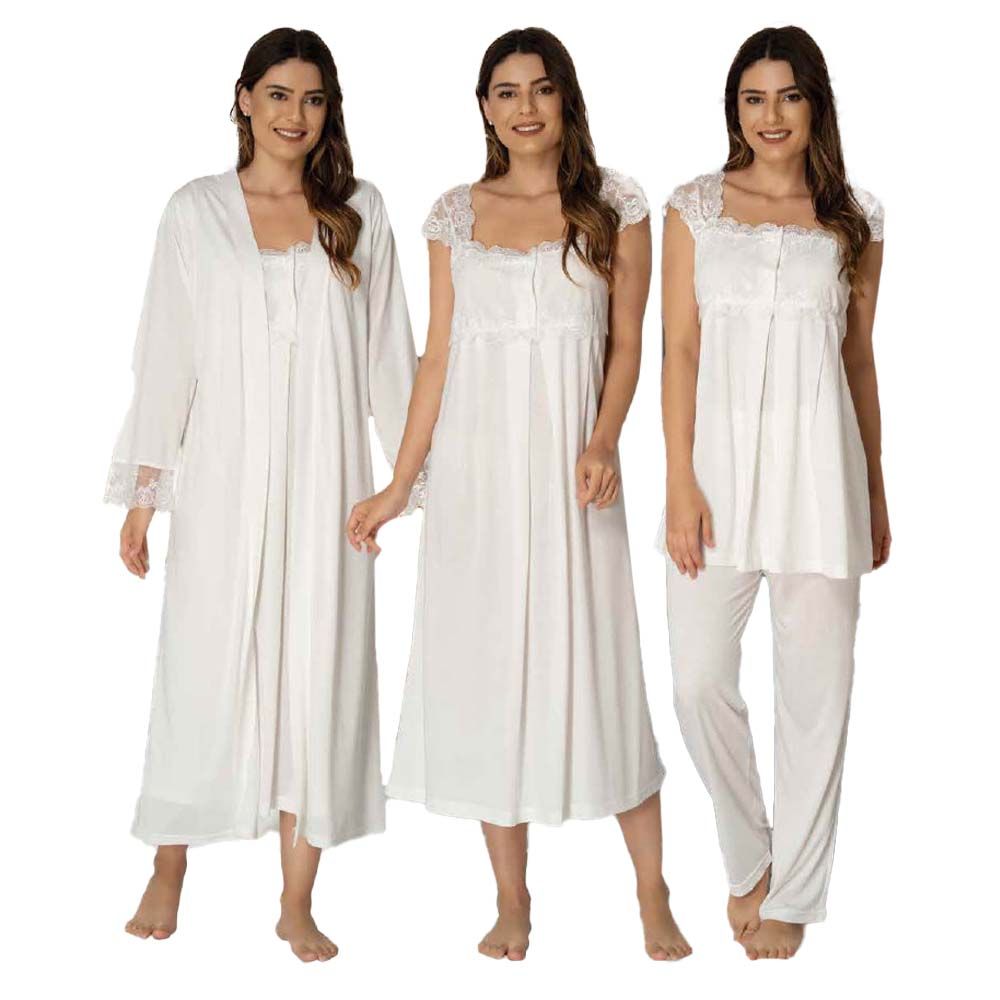 Mini Plum - 4pc-set - Lace Maternity Nightwear Set - White