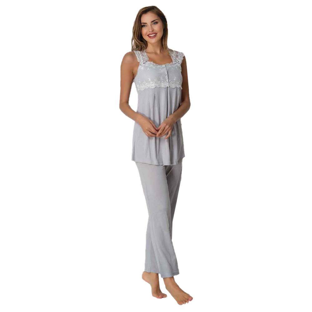 Mini Plum - Lace Sleeveless Maternity Pajamas Set - Grey