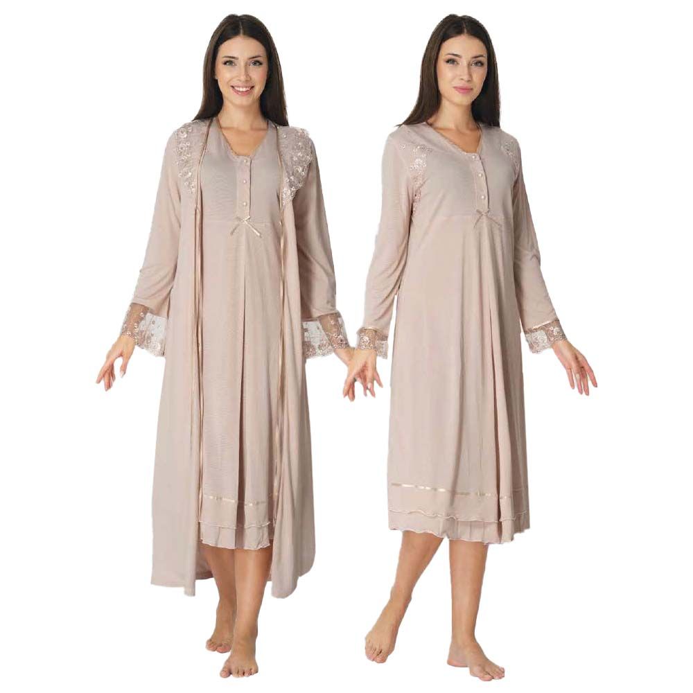 Mini Plum - 2pc-set - Lace Maternity Nightwear - Beige