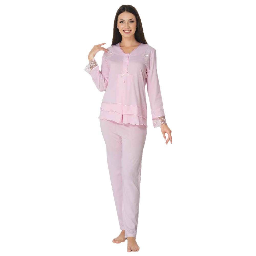 Mini Plum - Lace Maternity Pajamas Set - Pink