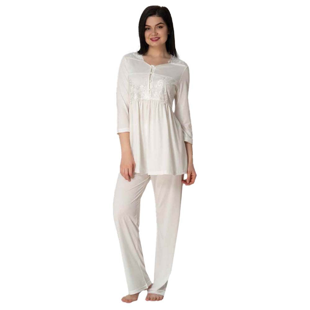 Mini Plum - Lace Maternity Pajamas - White