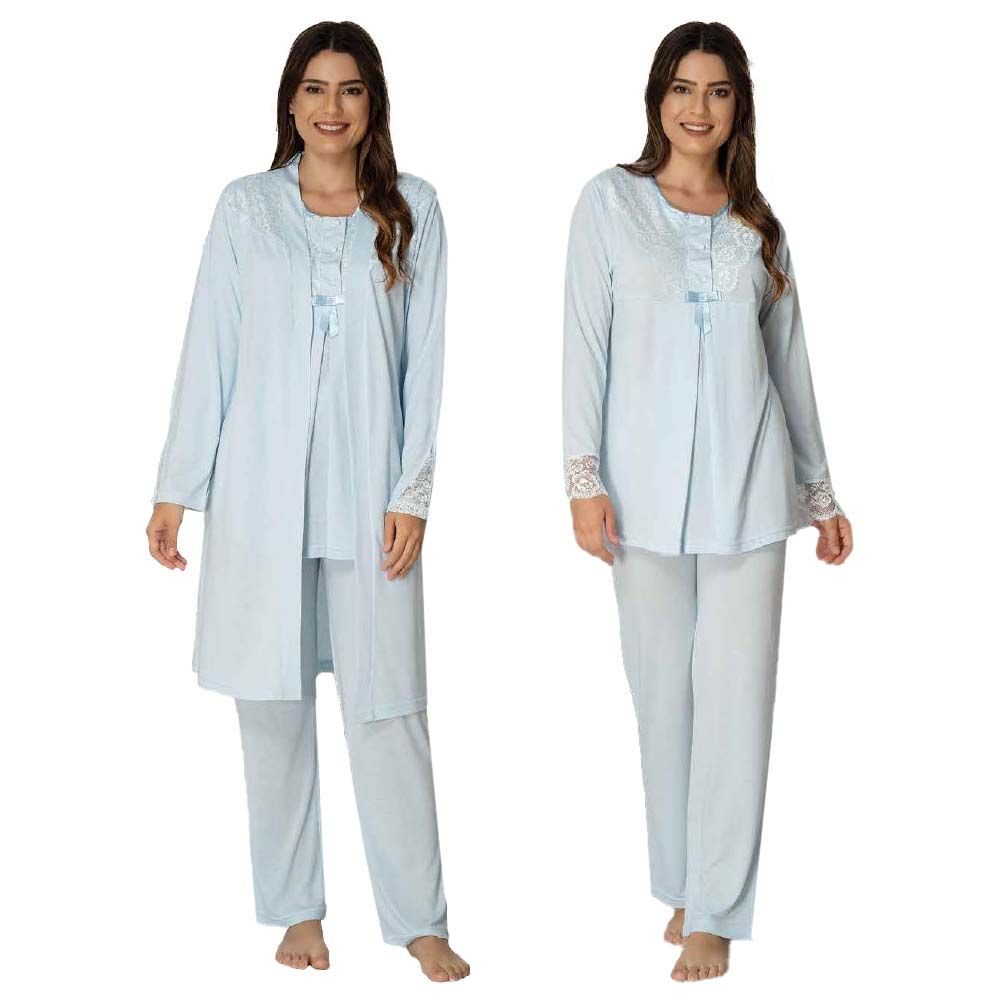 Mini Plum - 3pc-set - Lace Maternity PJ Set - Blue