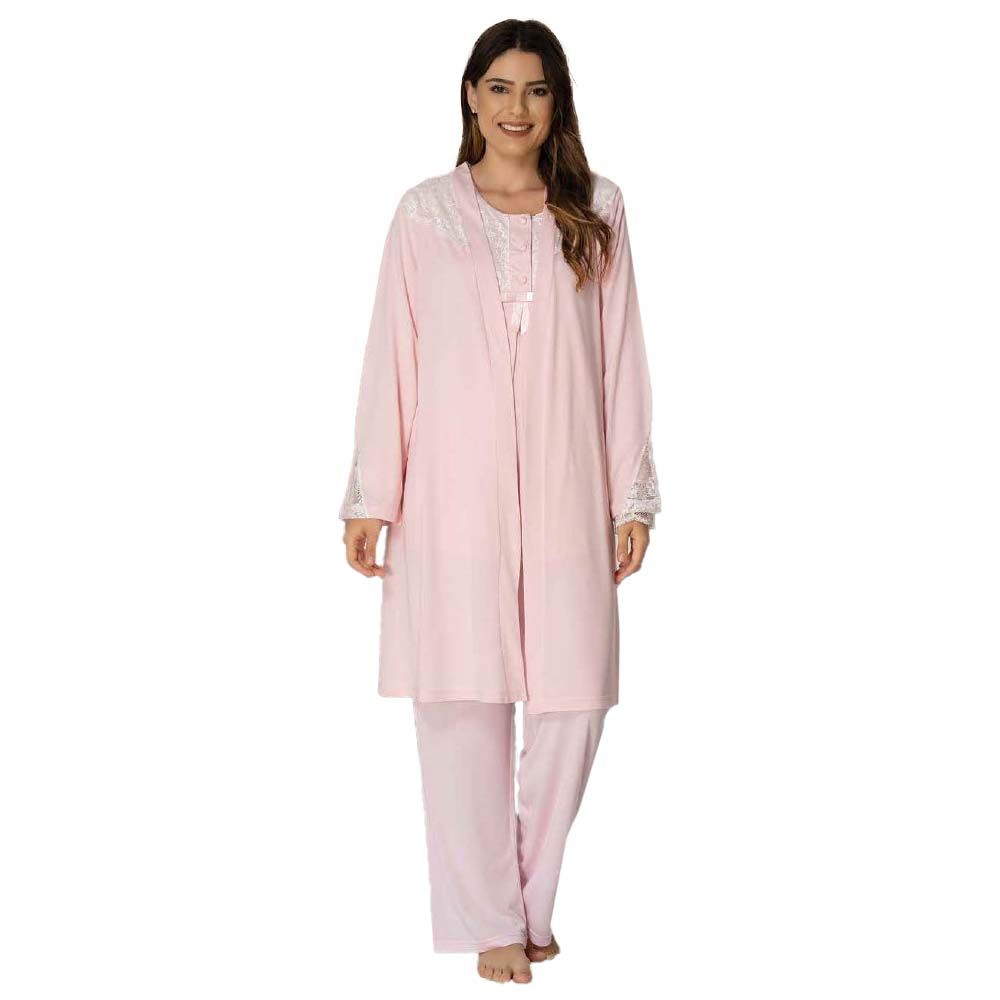 Mini Plum - 3pc-set - Lace Maternity PJ Set - Pink