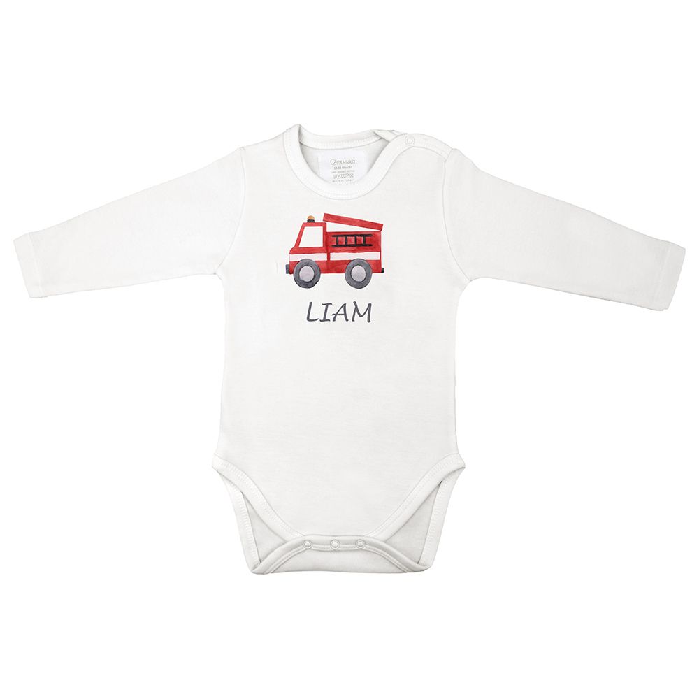 Mini Plum - Red Truck Personalized Baby Bodysuit