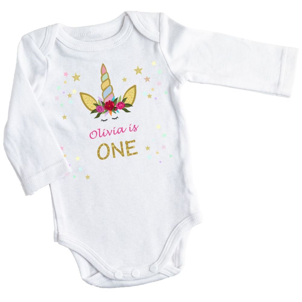 Mini Plum - Personalised 1st Year Unicorn Bodysuit