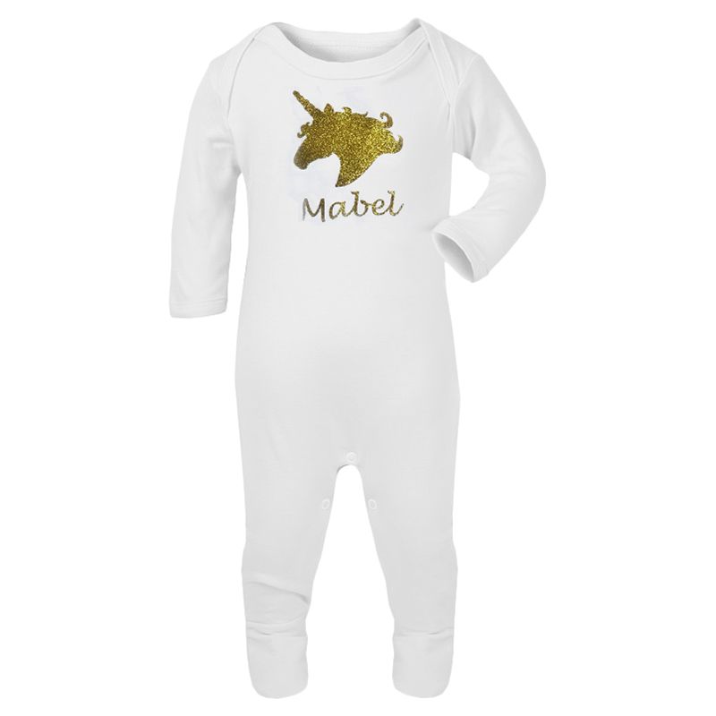 Mini Plum - Personalised Unicorn Sleepsuit - White