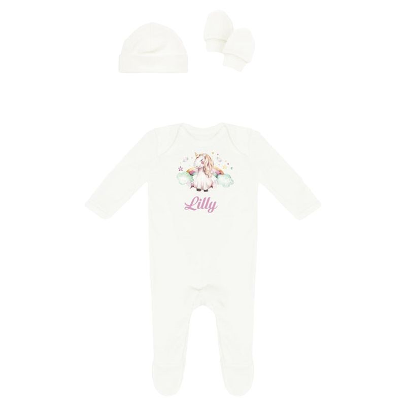 Mini Plum - Personalized Unicorn 3pc-Set - White