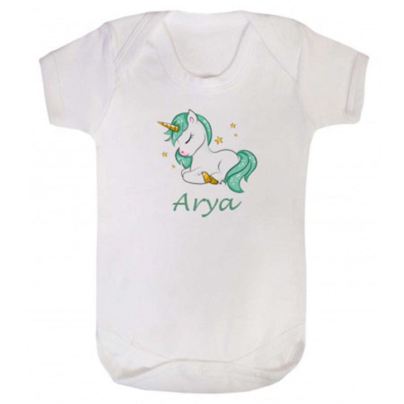 Mini Plum - Personalized Baby Bodysuit Mint Unicorn