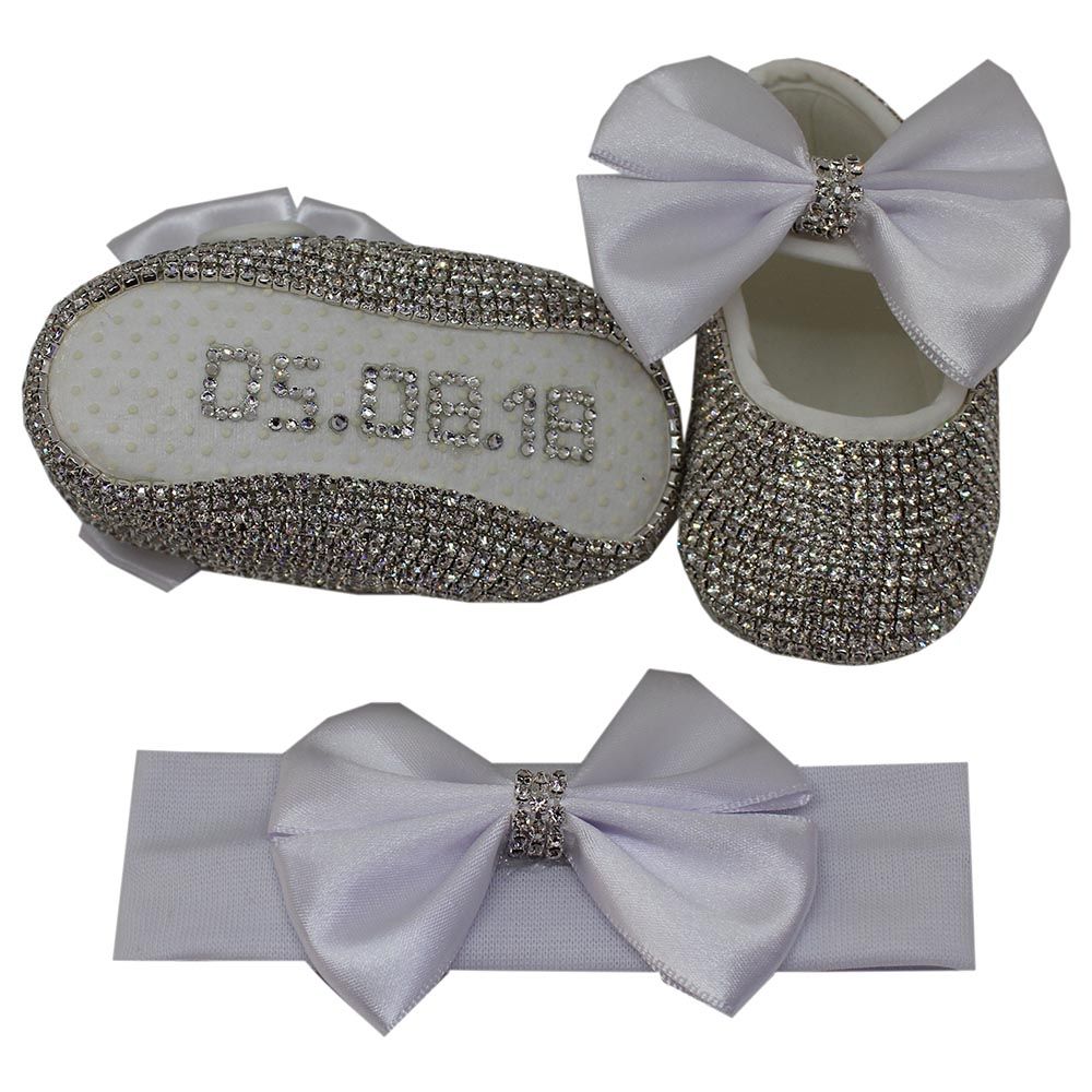 Mini Plum - Personalised Bling Shoes & Headband-White