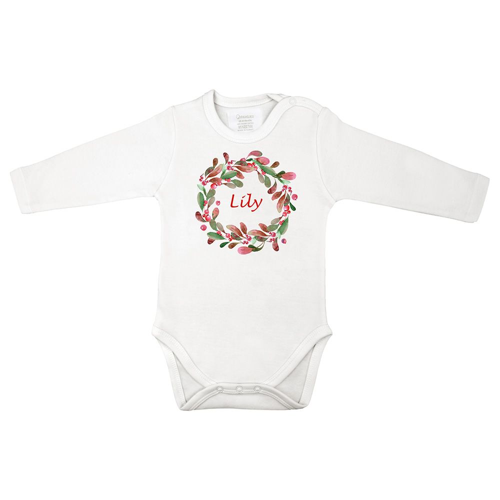 Mini Plum - Personalised Christmas Wreath Bodysuit