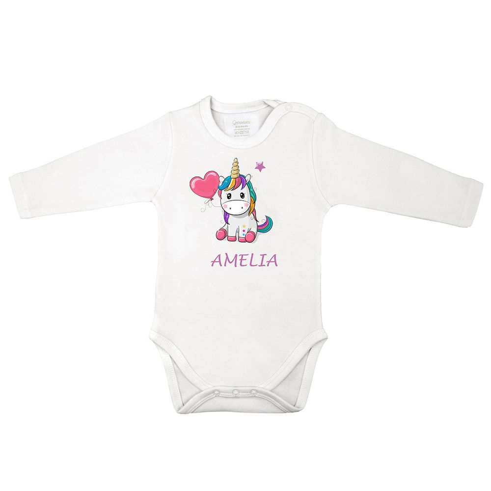 Mini Plum - Personalized Baby Unicorn Bodysuit Pink