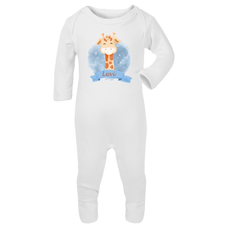 Mini Plum - Personalized Giraffe Baby Romper - White