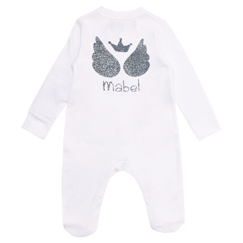 Mini Plum - Personalised Wings Sleepsuit - White