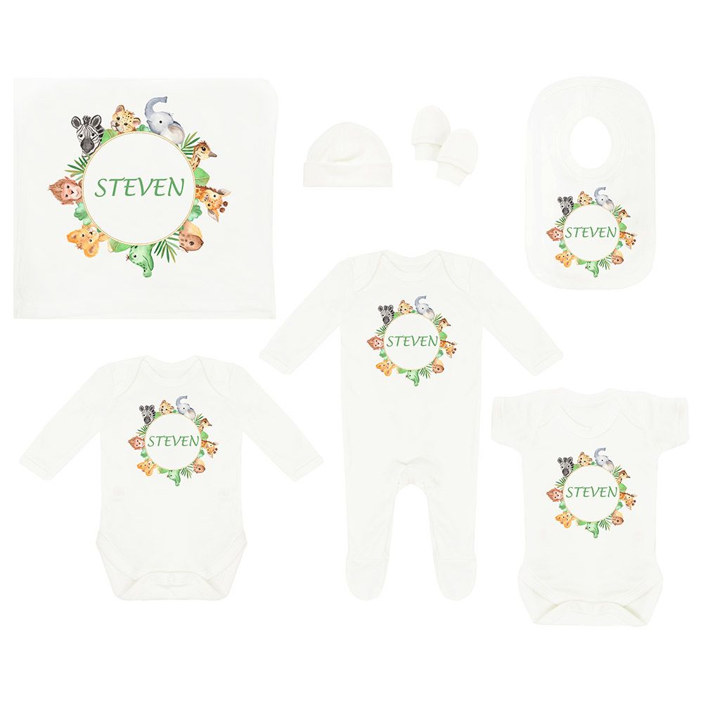 Mini Plum - Personalised Newborn Baby Set 7 Pieces, Animal