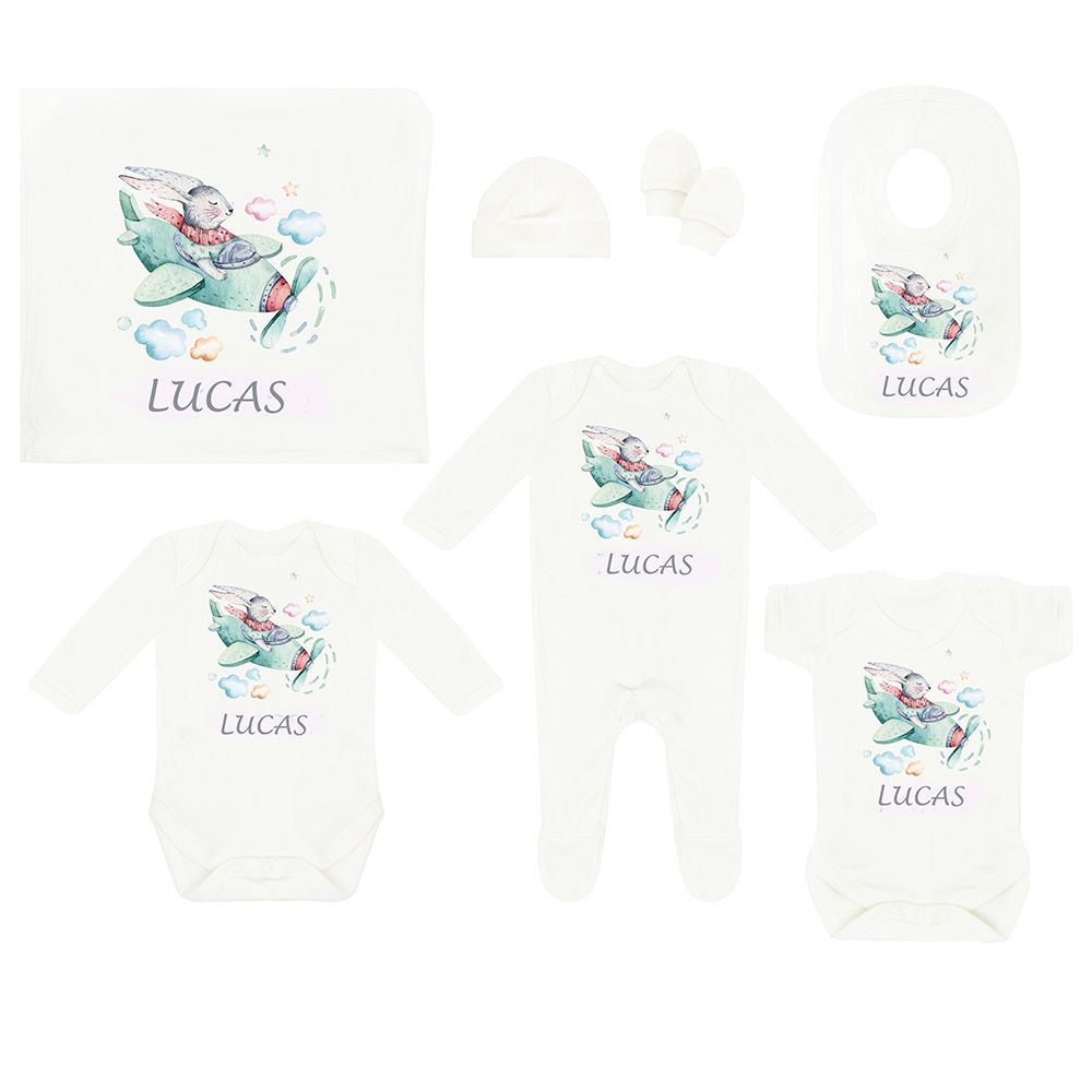 Mini Plum - Personalised Newborn Rocket Baby Set 7pcs