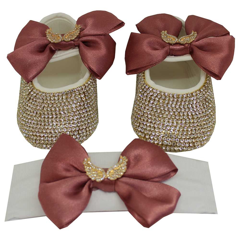 Mini Plum - Swarovski Angel Shoes & Hairband Set-Brown