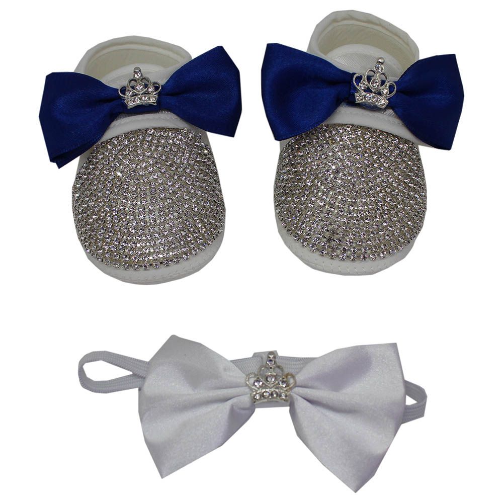 Mini Plum - Crystal Crown Shoes And Bow Tie Set - Navy