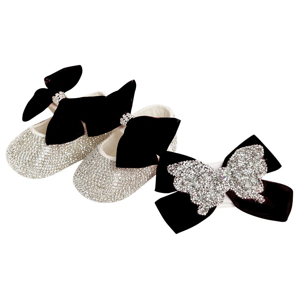 Mini Plum - Swarovski Bling Shoes With Headband-Black