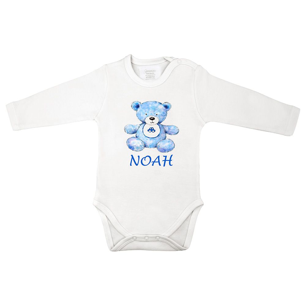 Mini Plum - Blue Teddy Personalized Baby Bodysuit