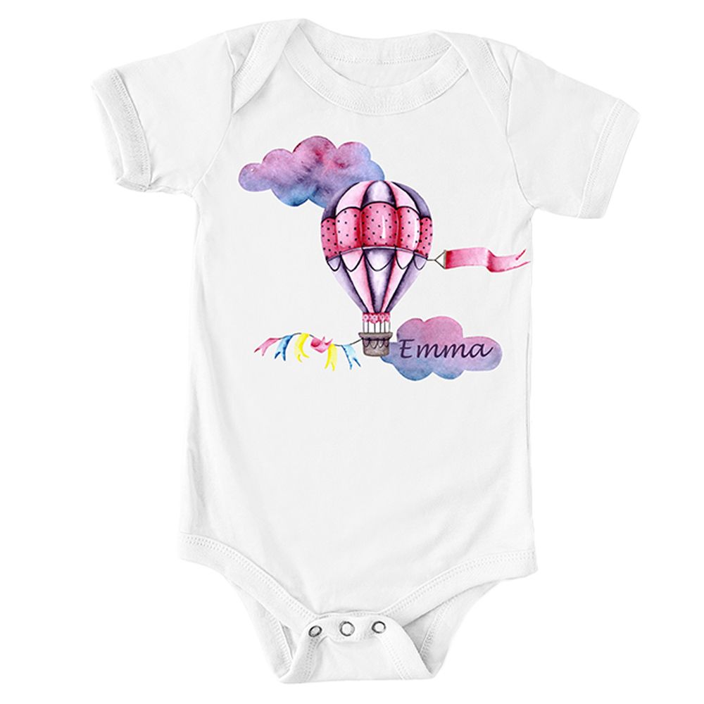 Mini Plum - Air Balloon Personalized Baby Onesie