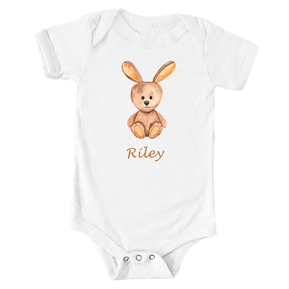 Mini Plum - Bunny Personalized Short Sleeve Onesie - White