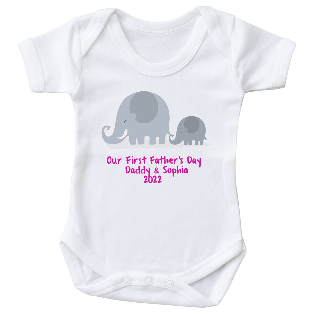 Mini Plum - Personalised Fathers Day Elephant Bodysuit - White