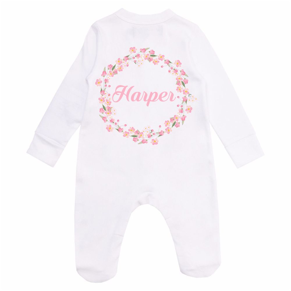 Mini Plum - Personalised Floral Wreath Baby Romper