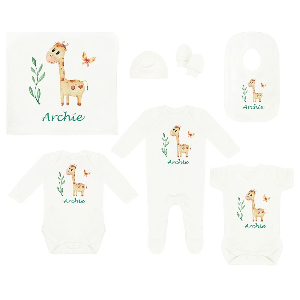 Mini Plum - Personalised Giraffe Baby Set 7pcs