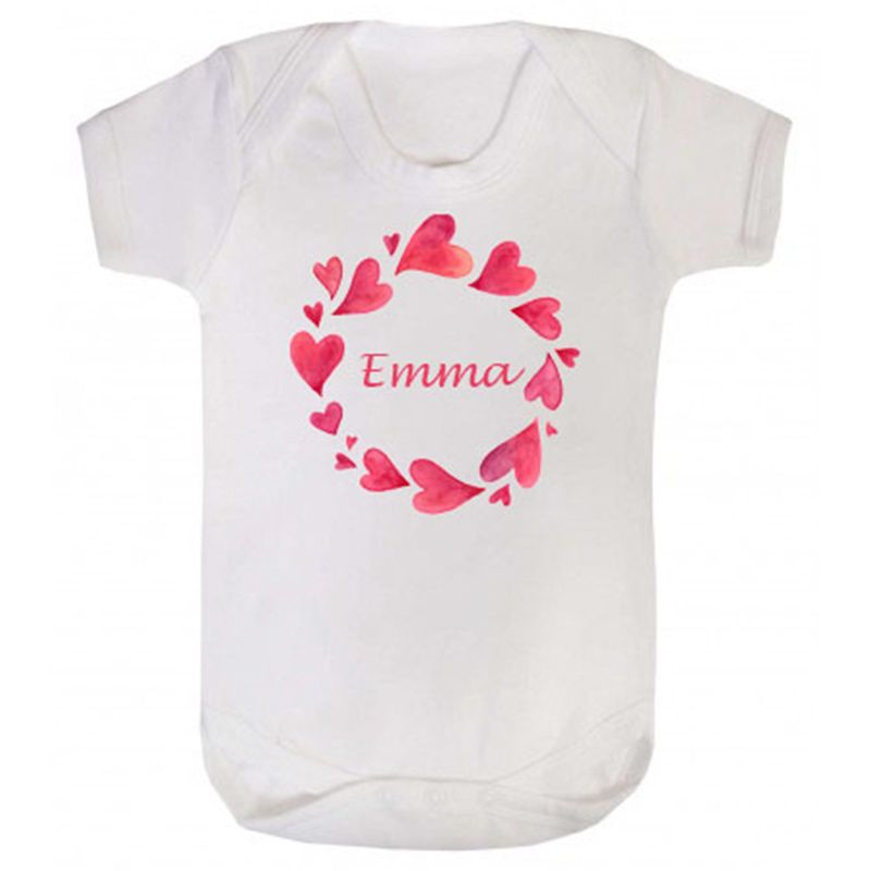 Mini Plum - Personalized Baby Heart Wreath Bodysuit