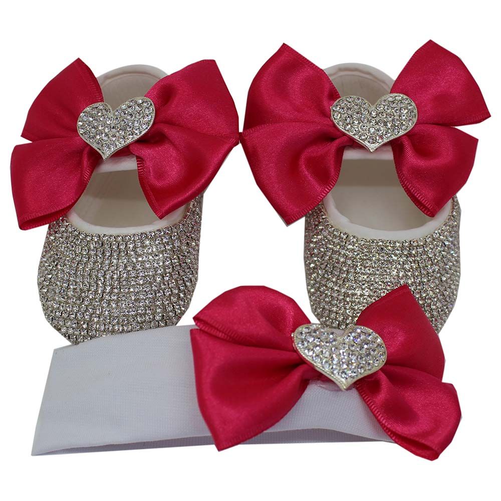 Mini Plum - Swarovski Shoes And Headband Set-Hot Pink