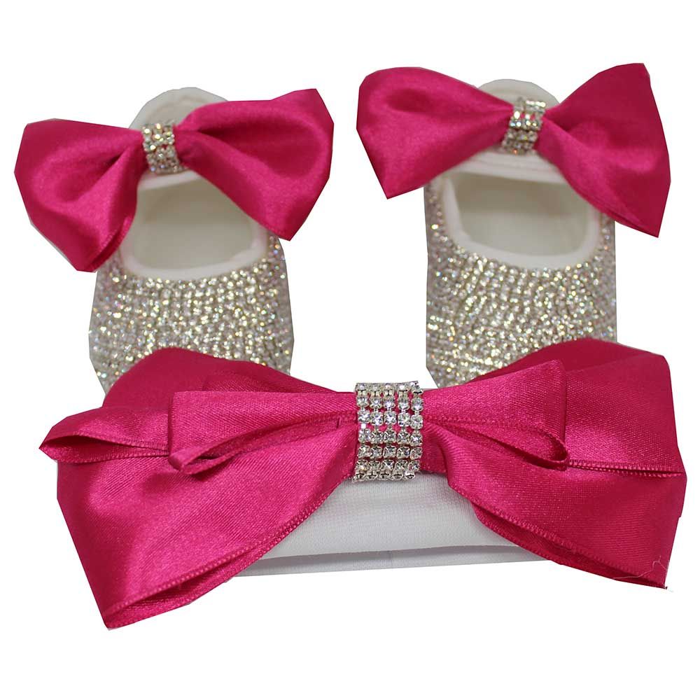 Mini Plum - Girls Crystal Bow Shoes And Headband