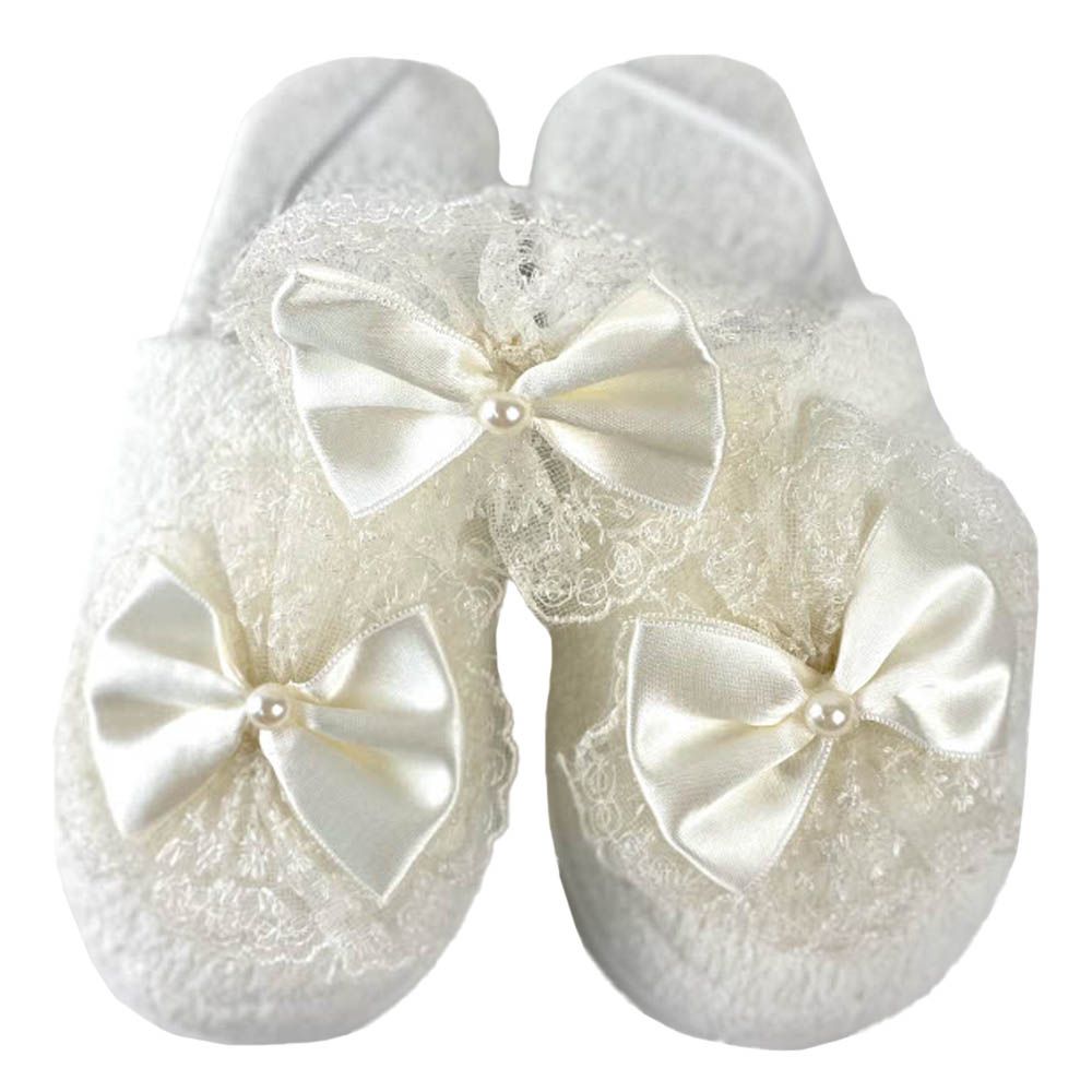 Mini Plum - Baby Shower Headband & Slippers w/ Bow - White