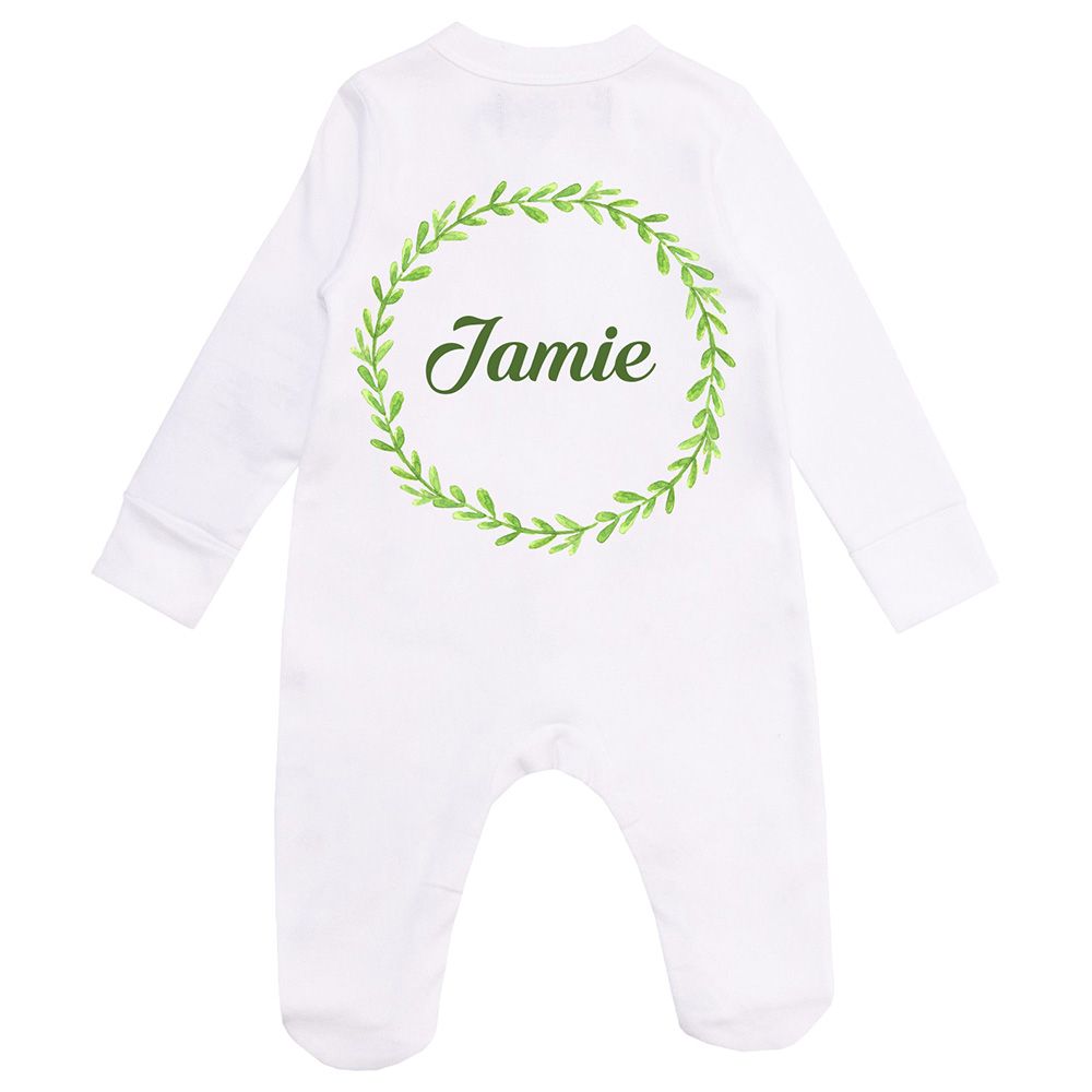 Mini Plum - Personalised Baby Sleepsuit- Leaves