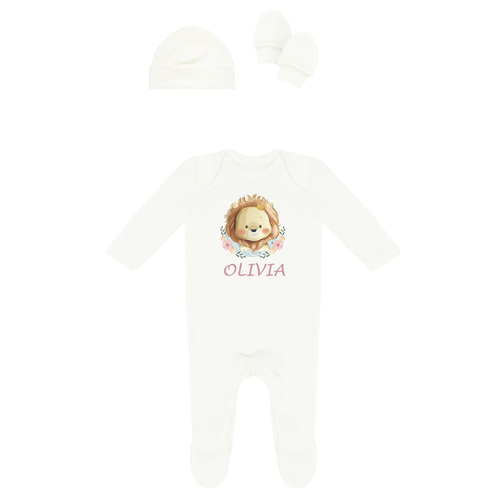 Mini Plum - Personalised Newborn Lion Baby Set 3pcs