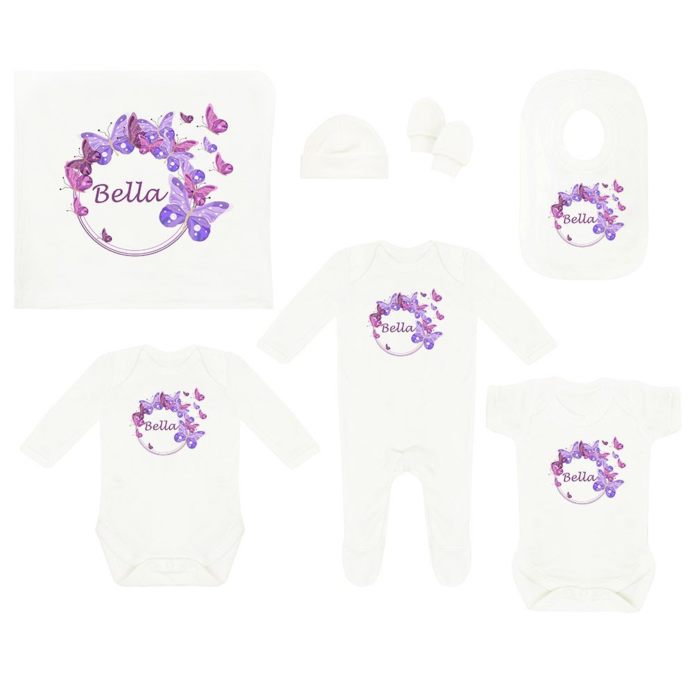 Mini Plum - Personalised Purple Butterfly Baby Set 7pcs