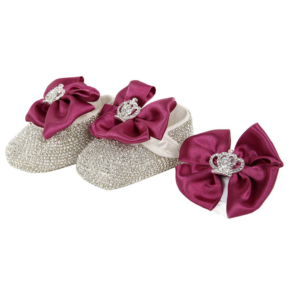 Mini Plum - Princess Bow Shoes And Headband Purple