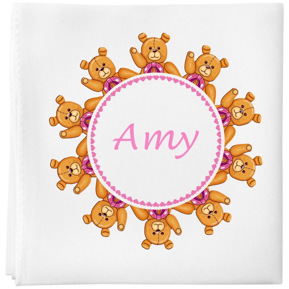 Mini Plum - Personalised Pink Teddy Baby Blanket - White