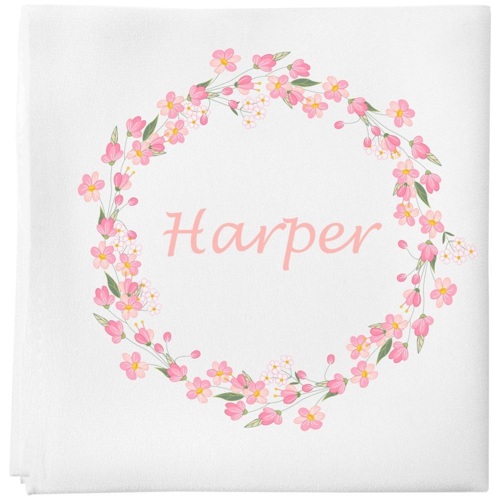 Mini Plum - Personalised Pink Flowers Printed Baby Blanket - White