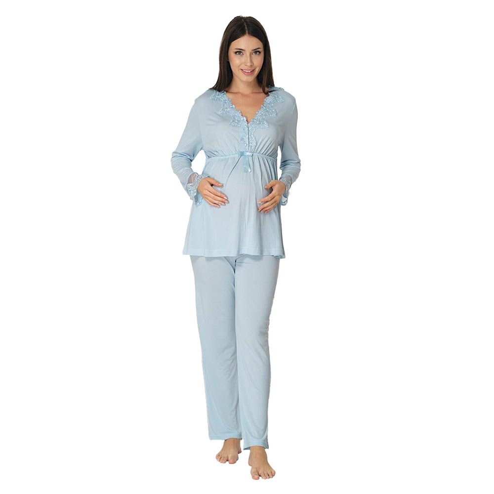 Mini Plum - Lace Maternity Pajamas - Light Blue