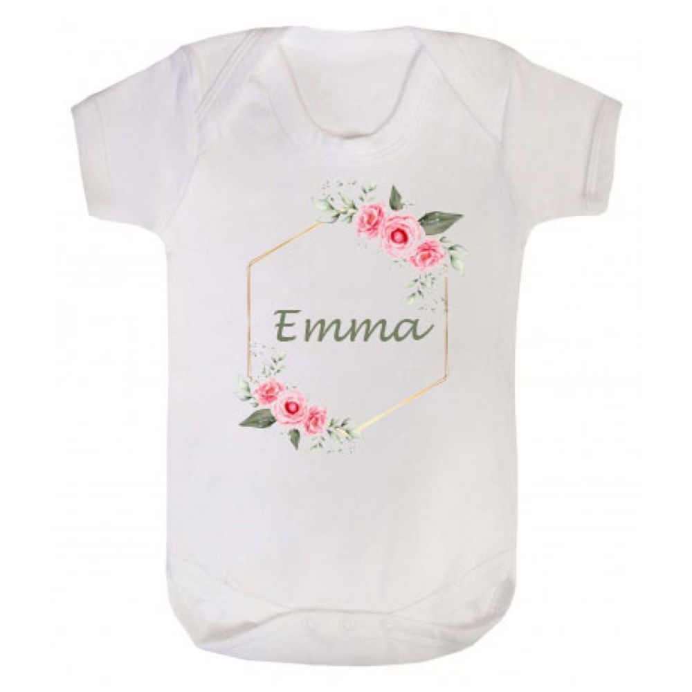 Mini Plum - Personalised Flower Printed  Name Bodysuit