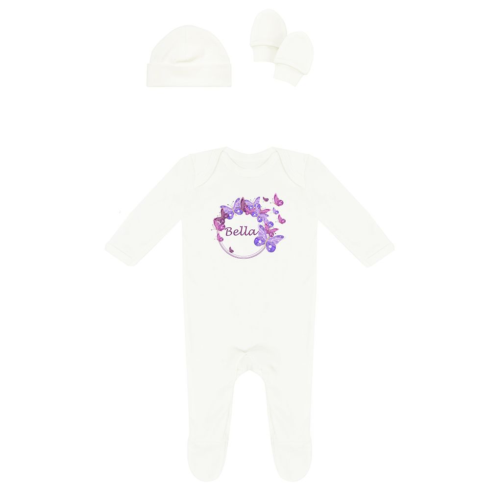 Mini Plum - Personalised Purple Butterfly Baby Set 3pcs