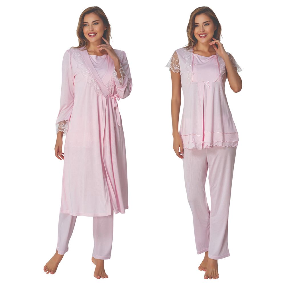 Mini Plum - 3pc-Set - Lace Maternity Pjyamas - Pink