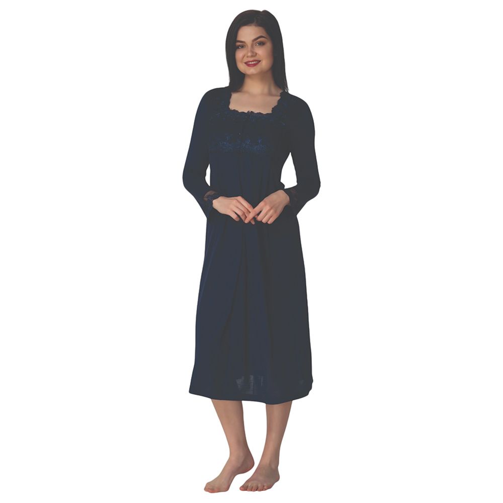 Mini Plum - Maternity/Breastfeeding Nightie W/ Lace Sleeves - Navy