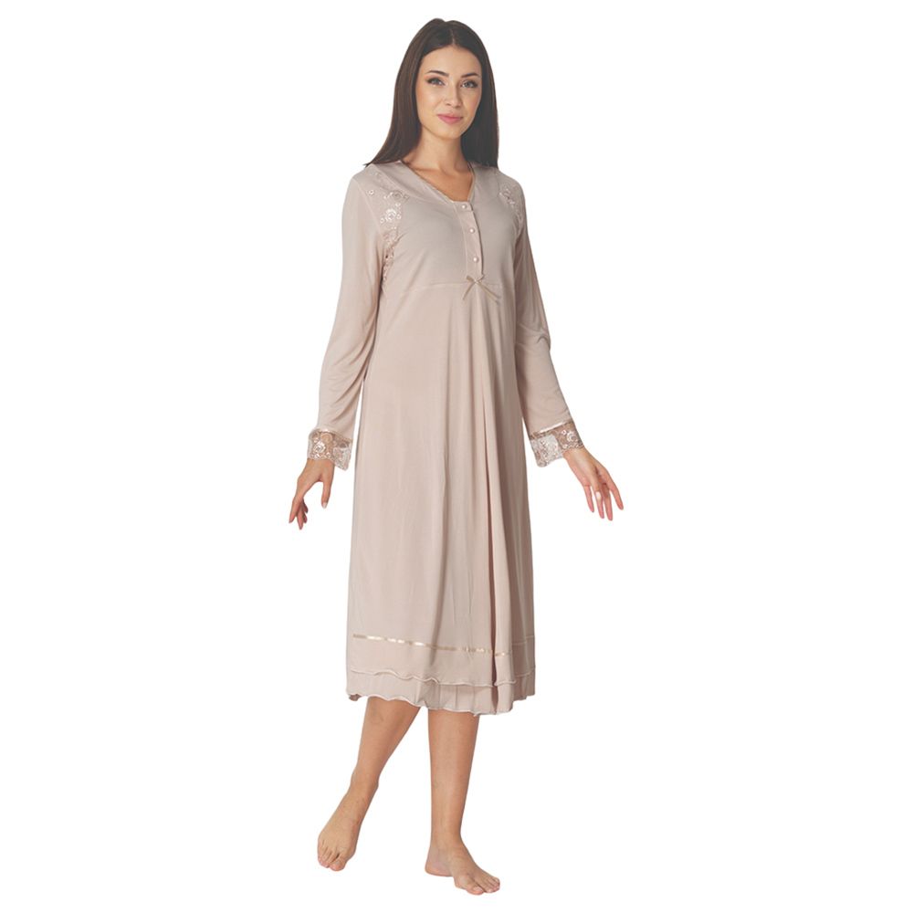 Mini Plum - Maternity/Breastfeeding Nightie W/ Lace Details - Beige