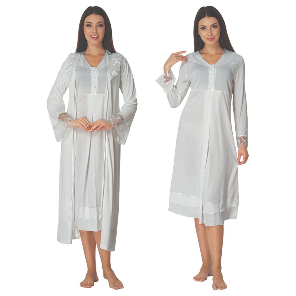 Mini Plum - 2pc-Set - Lacey Maternity Nightwear - White