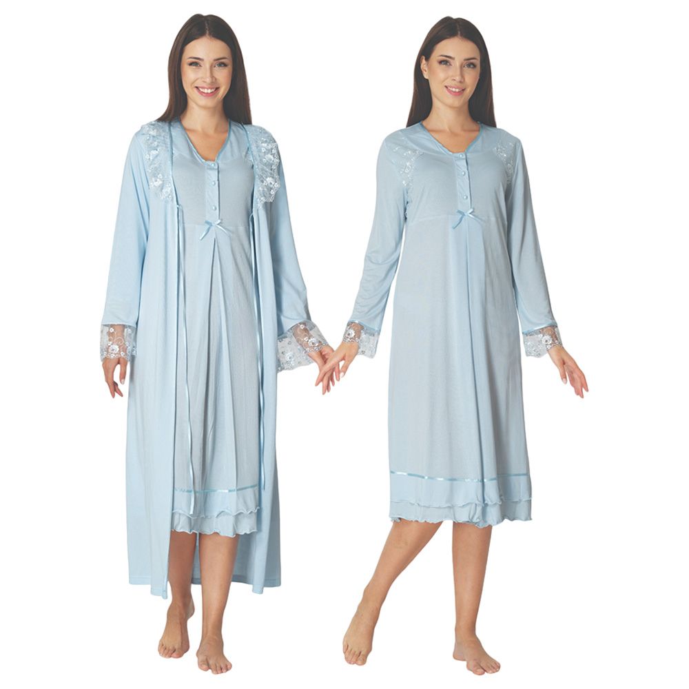 Mini Plum - 2pc-Set - Maternity Nightwear W/ Lace Details - Blue