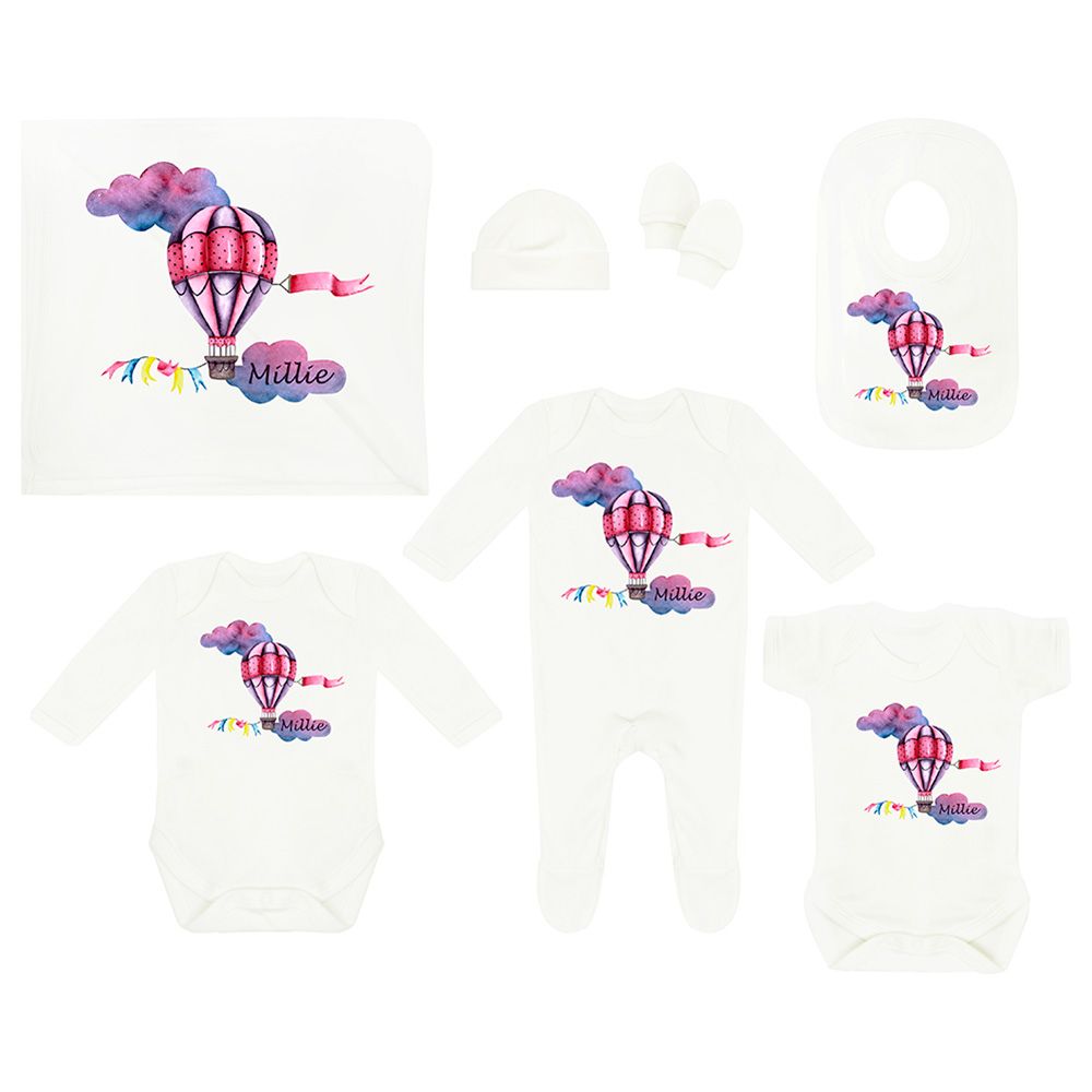 Mini Plum - 7pc-Set - Personalised Balloon Outfit - White