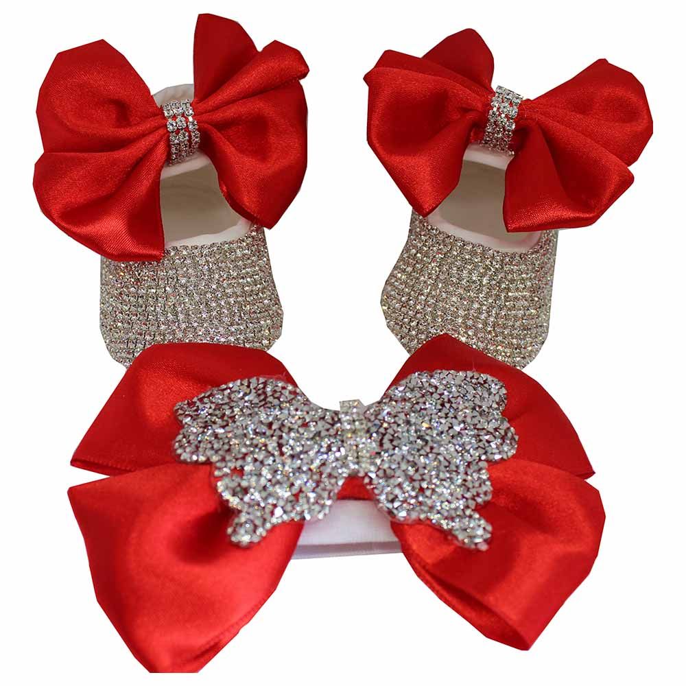 Mini Plum - Bling Shoes And Headband - Red