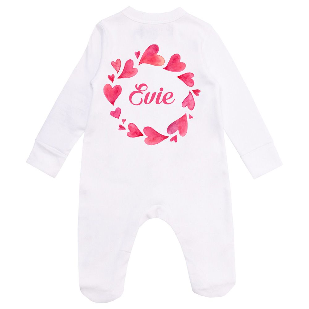 Mini Plum - Personalised Baby Sleepsuit- Hearts